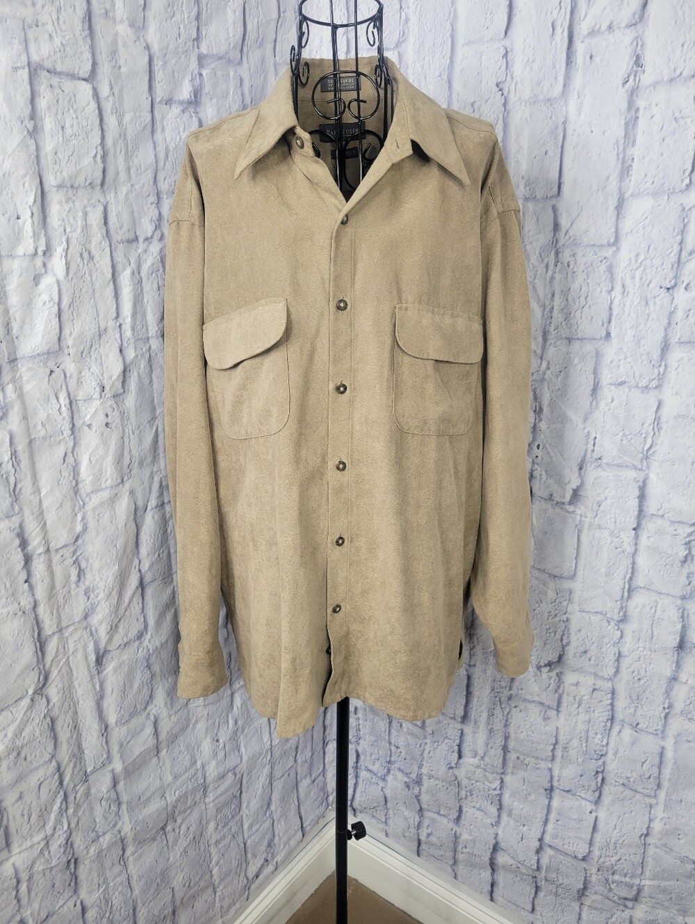 Van Heusen Men's Genuine Suede Leather Shirt Tan Vintage 15/15 1/2